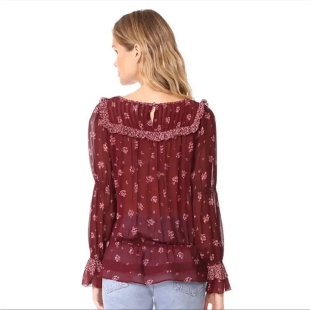 Joie Andrielle Prairie 100% Silk Long Sleeve Floral Blouse Women's Size M